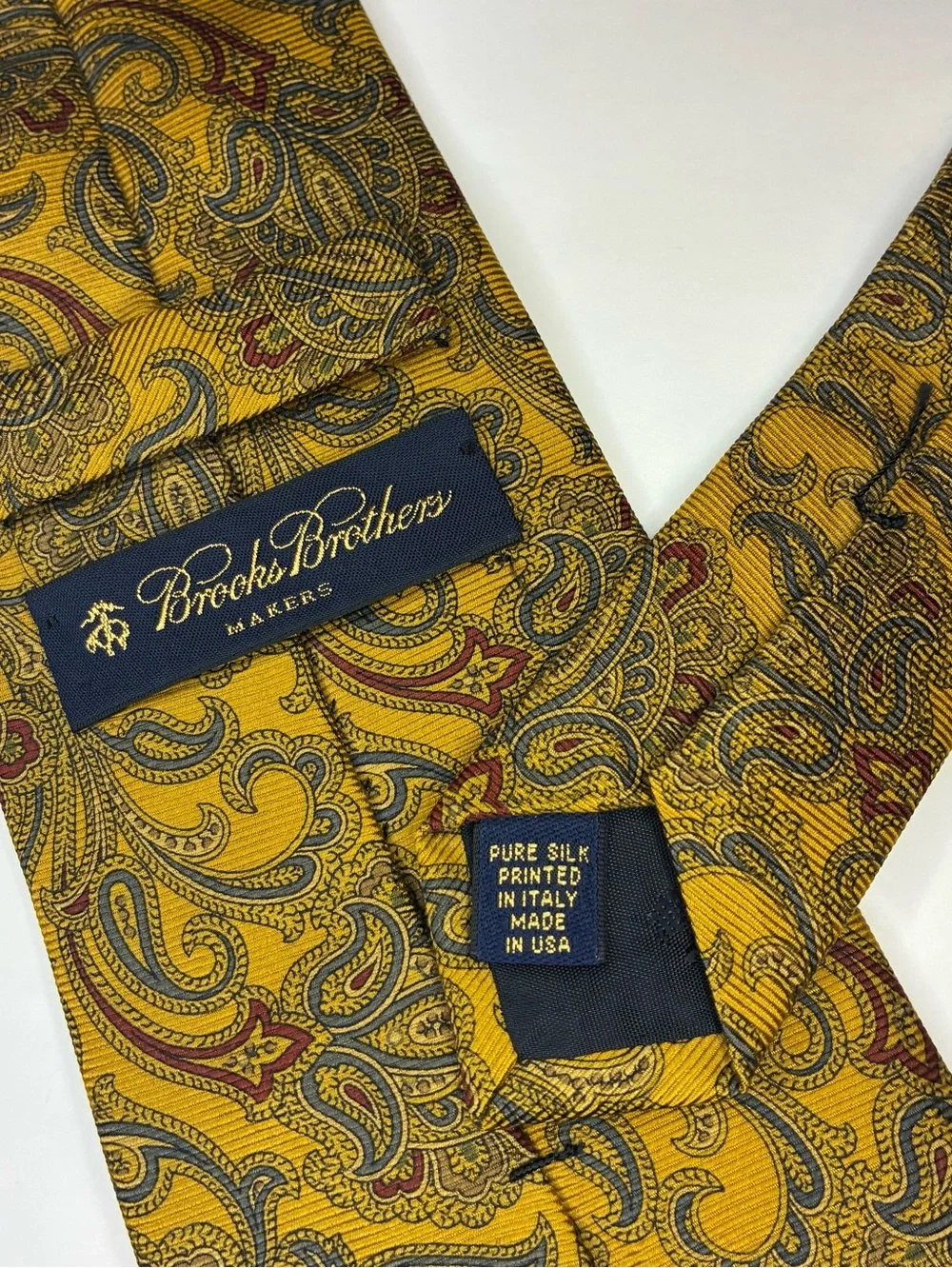 Vintage Brooks Brothers Makers Silk Tie Gold Rust Paisley Made in USA Classic